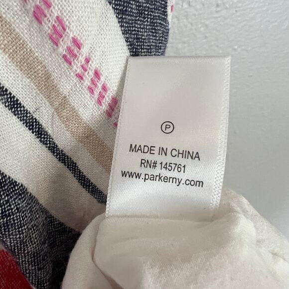 Parker Red White Blue Kacey Mini Dress Size 00 Linen Rayon Pockets Lined Buttons - Picture 10 of 10